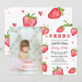 Berry First Birthday Strawberry Foto Kaart