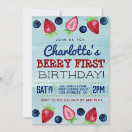 Berry First Birthday Strawberry Invitation Kaart