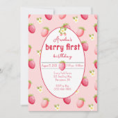 Berry First Birthday Strawberry Invitation Kaart (Voorkant)