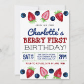 Berry First Birthday Strawberry Invitation Kaart (Voorkant)