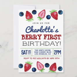 Berry First Birthday Strawberry Invitation Kaart