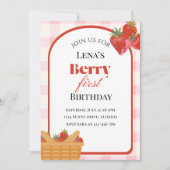 Berry First Birthday Strawberry Invitation Kaart (Voorkant)