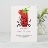 Berry First Birthday Strawberry Kaart (Staand voorkant)