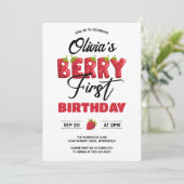 Berry First Birthday Strawberry Kaart (Staand voorkant)