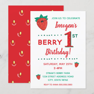 Berry First Birthday Strawberry Kaart