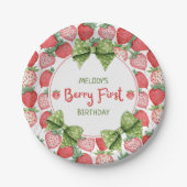Berry First Birthday Strawberry Party  Papieren Bordje (Voorkant)