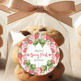 Berry First Birthday Strawberry Party Ronde Sticker
