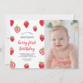 Berry First Birthday Strawberry Photo Invitation Kaart (Voorkant)