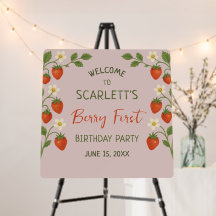 Berry First Birthday Strawberry Pink Welkom Teken