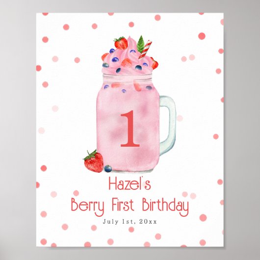 Berry First Birthday Strawberry Smoothie Poster (Voorkant)