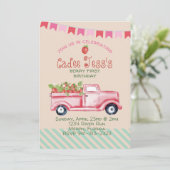 Berry First Birthday Strawberry Theme Uitnodiging (Staand voorkant)