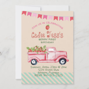 Berry First Birthday Strawberry Theme Uitnodiging