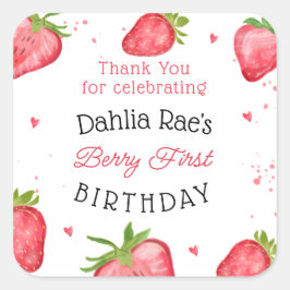 Berry First Birthday Strawberry Vierkante Sticker