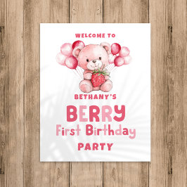 Berry First Birthday Strawberry Welkom op het fees Poster