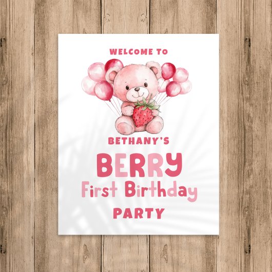 Berry First Birthday Strawberry Welkom op het fees Poster