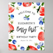 Berry First Birthday Strawberry Welkom Poster (Voorkant)