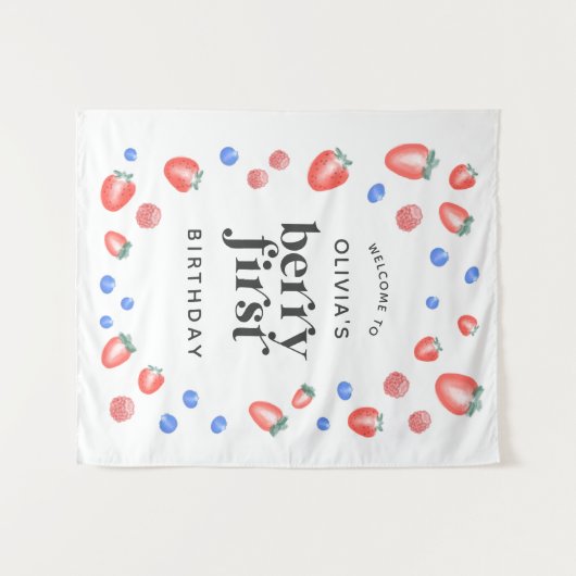 Berry First Birthday Strawberry Welkom Wandkleed (Voorkant (horizontaal))