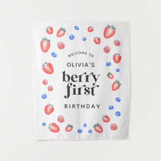 Berry First Birthday Strawberry Welkom Wandkleed (Voorkant)