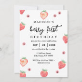 Berry First Birthday Stylish Pink aardbery Kaart (Voorkant)