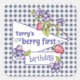 Berry First Birthday Vierkante Sticker