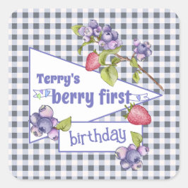 Berry First Birthday Vierkante Sticker