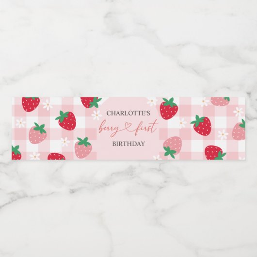 Berry First Birthday Water Bottle Labels Waterfles Etiket (Enkel label)