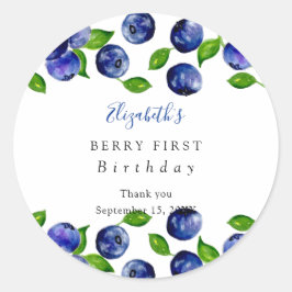 Berry First Birthday Waterverf Blueberry Cute Ronde Sticker