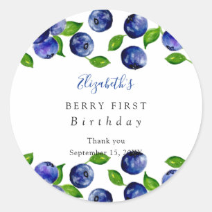 Berry First Birthday Waterverf Blueberry Cute Ronde Sticker