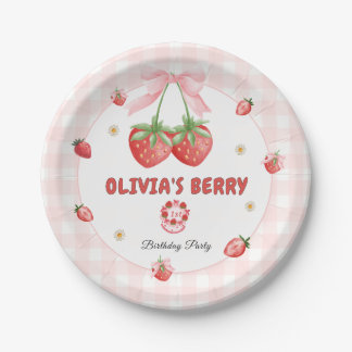 Berry First Birthday Zacht roze Papieren Bordje