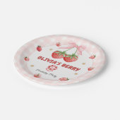 Berry First Birthday Zacht roze Papieren Bordje (Gekanteld)