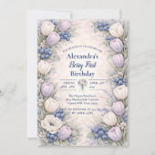 Berry First Blue Floral Garden 1st Birthday Kaart (Voorkant)