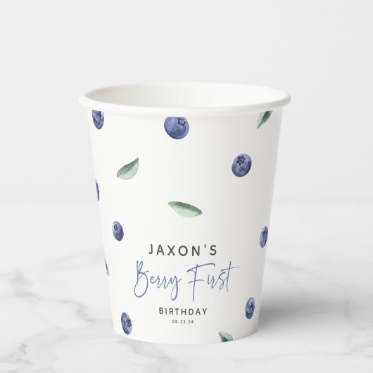 'Berry First' Blueberry 1e verjaardagsfeestje Papieren Bekers (Voorkant)