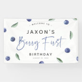 'Berry First' Blueberry 1e verjaardagsfeestje Spandoek (Horizontaal)
