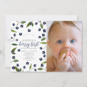 Berry First Blueberry Greenery 1e Verjaardag Foto Kaart (Voorkant)