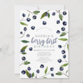 Berry First Blueberry Greenery 1e verjaardag Kaart (Voorkant)