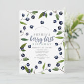 Berry First Blueberry Greenery 1e verjaardag Kaart (Staand voorkant)