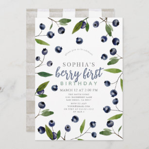 Berry First Blueberry Greenery 1e verjaardag Kaart