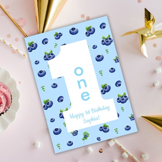Berry First Blueberry Happy Birthday Card Kaart