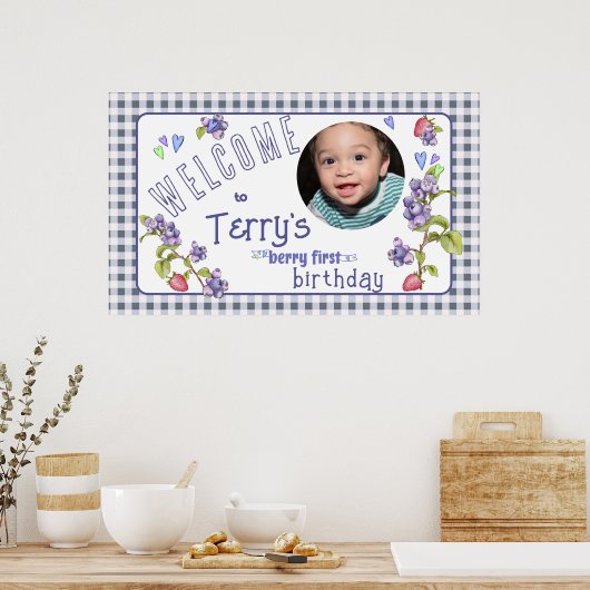 Berry First Boy's Verjaardagsbanner Poster (Keuken)