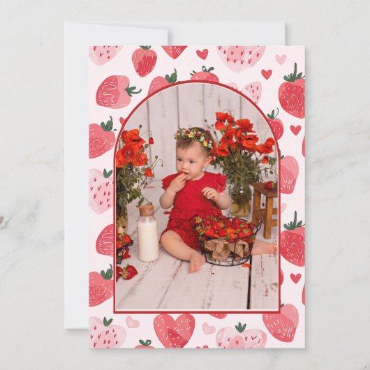 Berry First Coquette Pink Bow Foto 1e verjaardag Kaart (Achterkant)