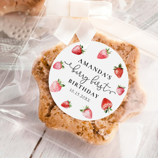 Berry First Cute 1st Birthday Strawberry Classic  Ronde Sticker