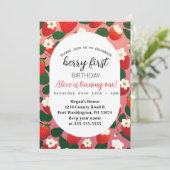 Berry First Cute Strawberry 1st Birthday Kaart (Staand voorkant)