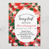 Berry First Cute Strawberry 1st Birthday Kaart (Voorkant / Achterkant)