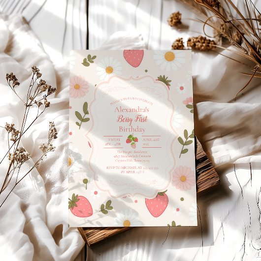 Berry First | Cute Strawberry Girl 1e verjaardag Kaart