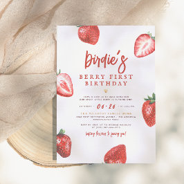 Berry First | Cute Strawberry Girl 1e verjaardag Kaart