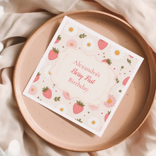 Berry First | Cute Strawberry Girl 1e verjaardag Servet