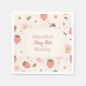 Berry First | Cute Strawberry Girl 1e verjaardag Servet (Voorkant)
