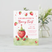 Berry First Cute Strawberry Patch 1st Birthday Kaart (Staand voorkant)
