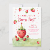 Berry First Cute Strawberry Patch 1st Birthday Kaart (Voorkant)