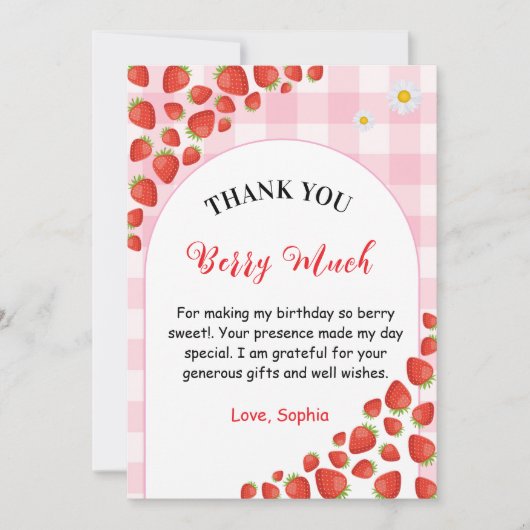 Berry first gingham birthday Thank You Card Kaart (Voorkant)